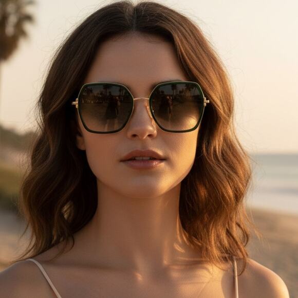 New! Chopard SCHL02V 300K Women Sunglasses in Forest Green and Gold, Authentic main image 7